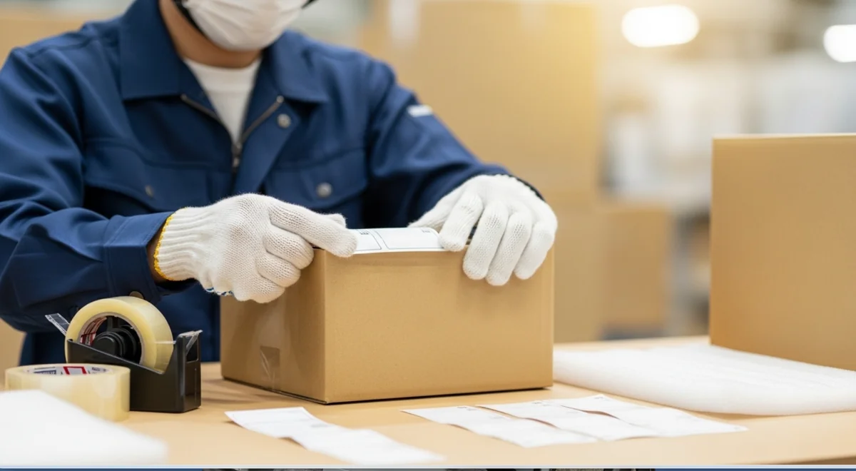 FBA納品前のバーコードチェックと梱包作業の様子