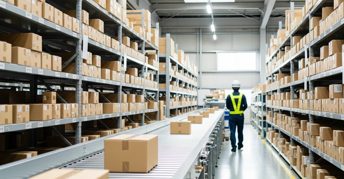 Amazon FBAの倉庫でフルフィルメント作業が行われているシーン