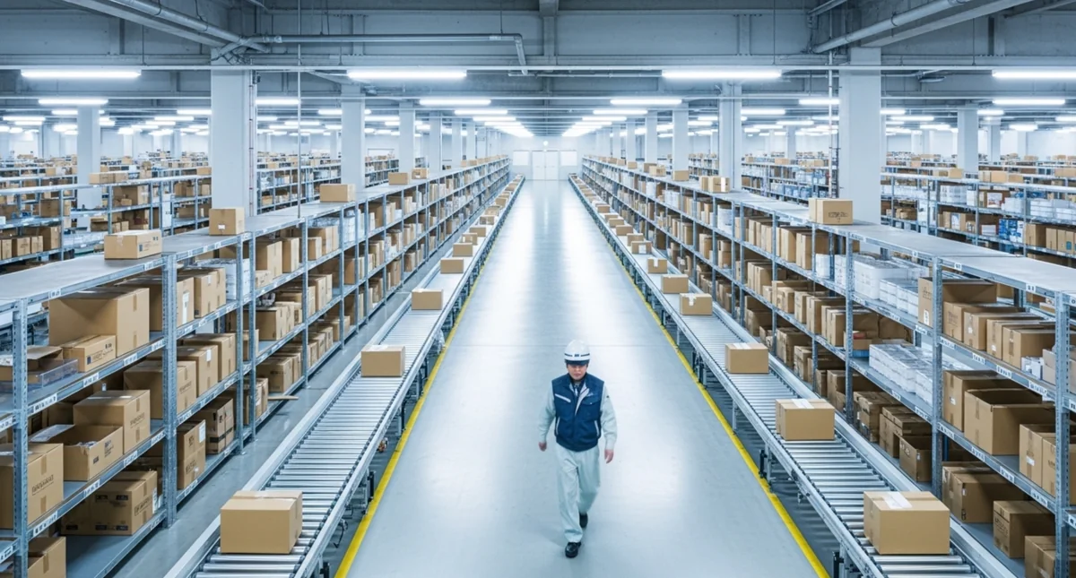 自動梱包機のコンベア設置工程を示す画像