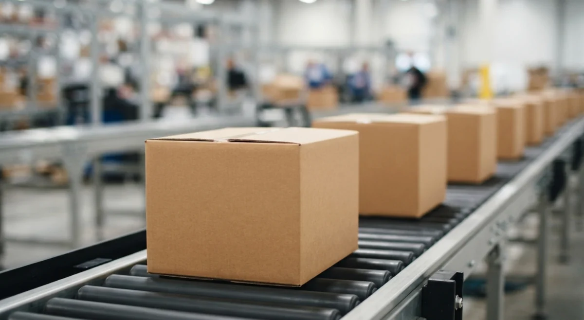 作業者が段ボール箱を手に取り出荷準備をしている様子