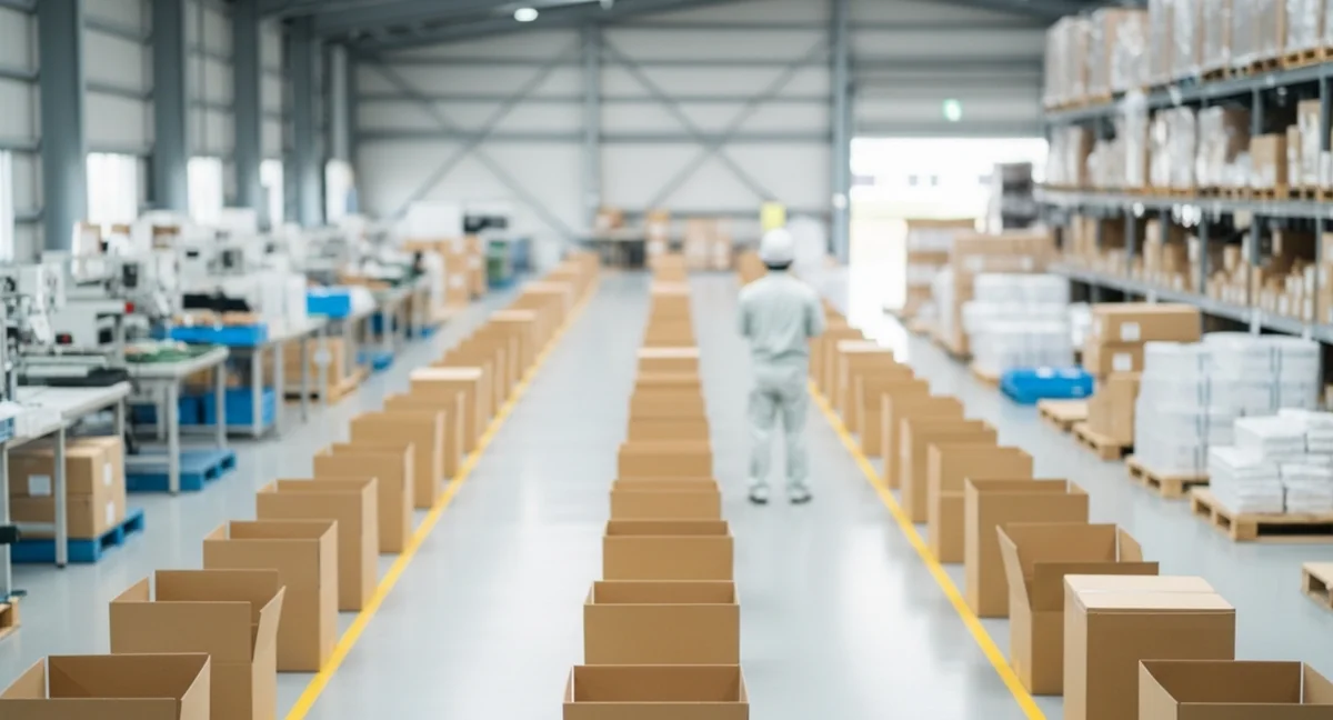 オーダーメイドダンボール使用の自動梱包ライン稼働シーン