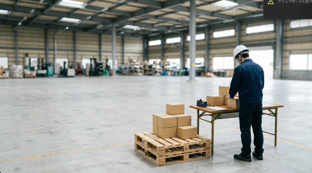 梱包・出荷工程の省人化設備導入で得られた効果を現場データで示した解説イメージ