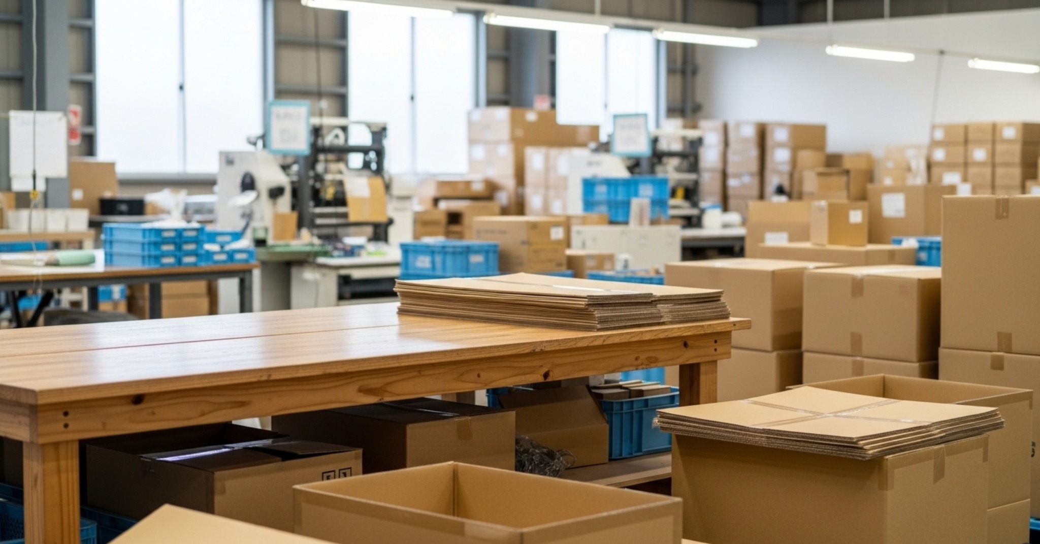 繁忙期の人員倍増・ベテラン依存・目視確認という梱包DX検討の3典型パターンを示した図解