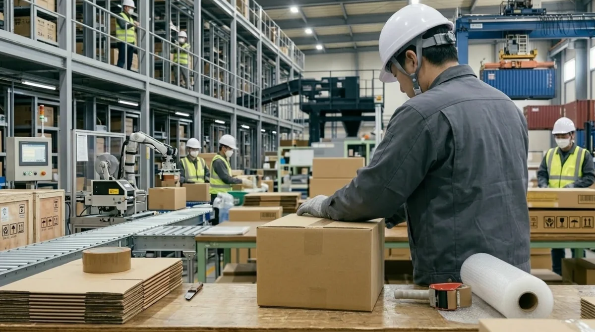 物流工程の中で改善インパクトが大きい梱包・出荷工程の効率化ポイントを示す図解