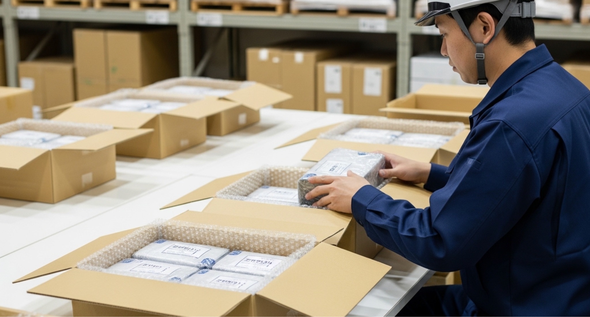 ダンボール梱包の正しい手順を7ステップで示した作業フロー図