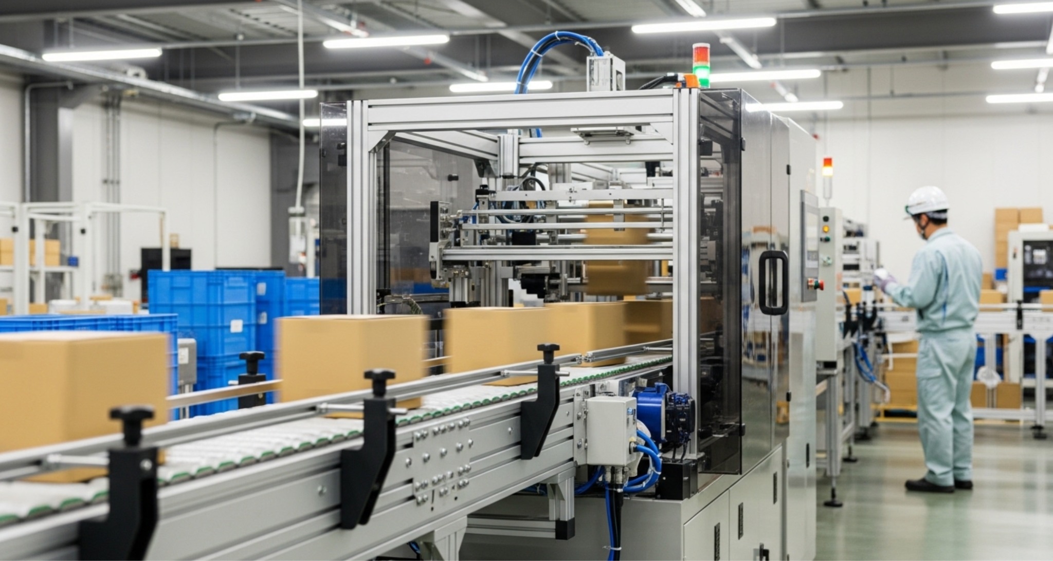 1日1,000件が目安となる自動梱包ライン導入判断と梱包機との違いを整理した比較図