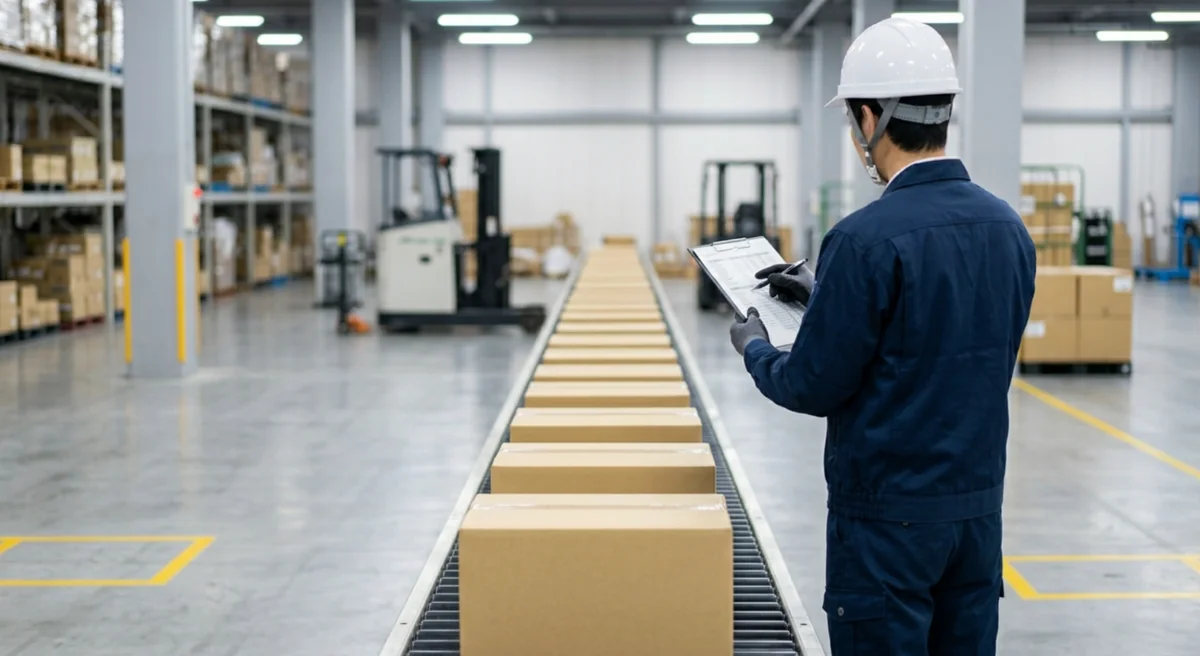 多SKU環境を前提とした出荷現場の改善ステップを示す梱包工程イメージ